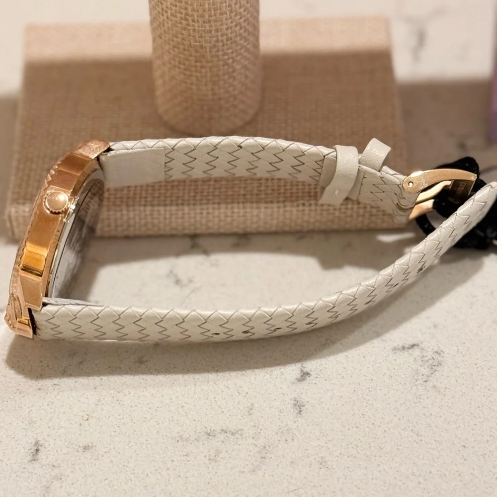 Versus Versace Rose Gold Montorgueil Crystal Index Beige Band Watch, 38mm